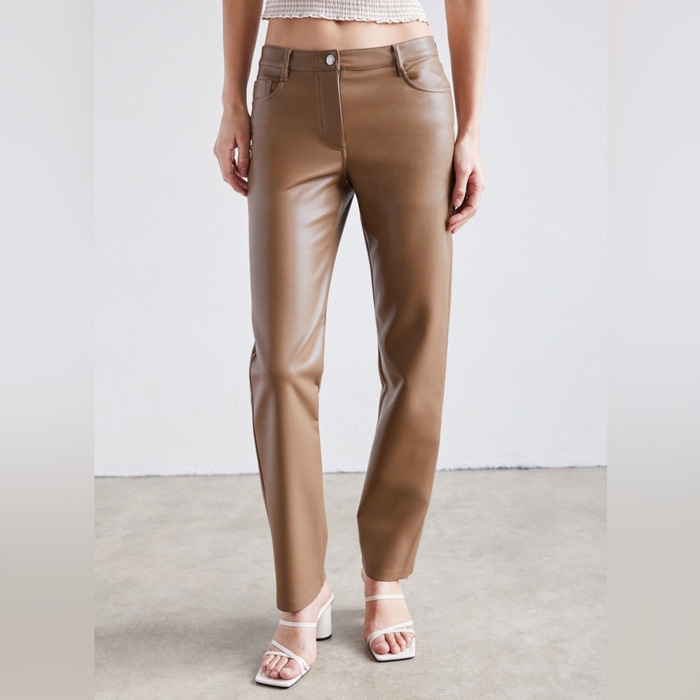 Aritzia Wilfred Melina Low Rise Tan Faux Vegan Leather Trousers Pants